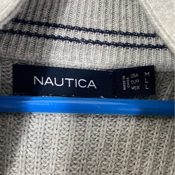 Nautica Men's Sweater M 100% Cotton Light Gray Ribbed Knit Cowl Neck - Picture 5 of 5
